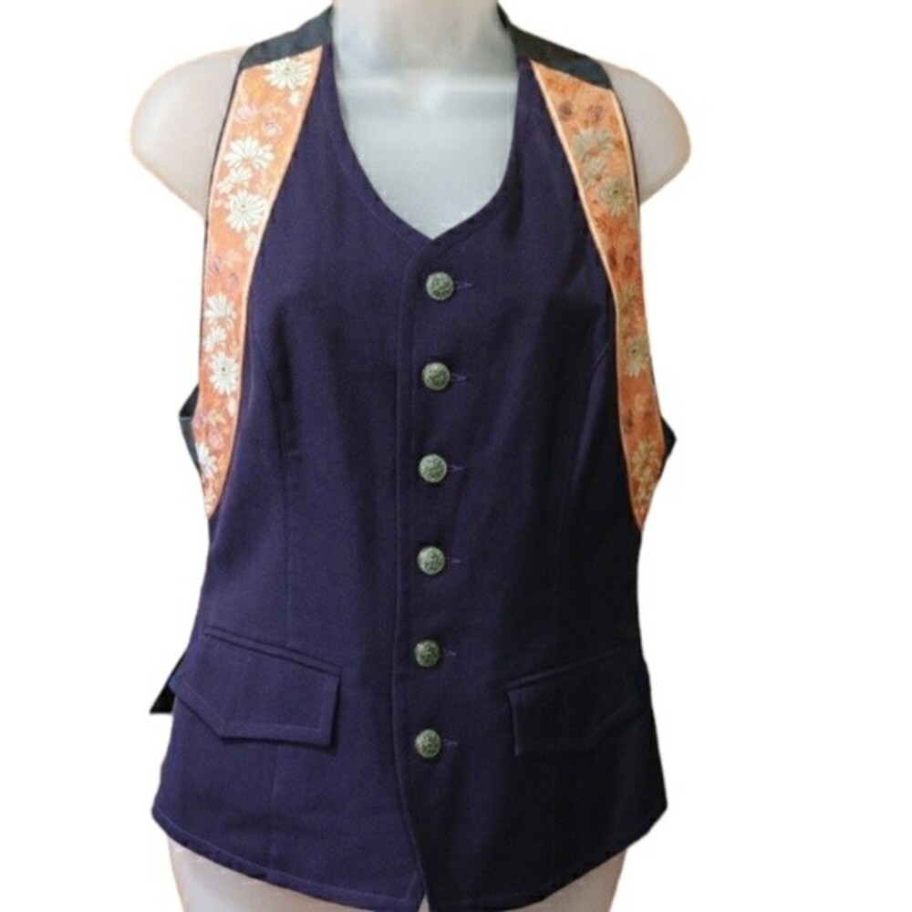 Workers for Freedom Brocade Trim Purple Colorblock Tie Vest Medium S–M